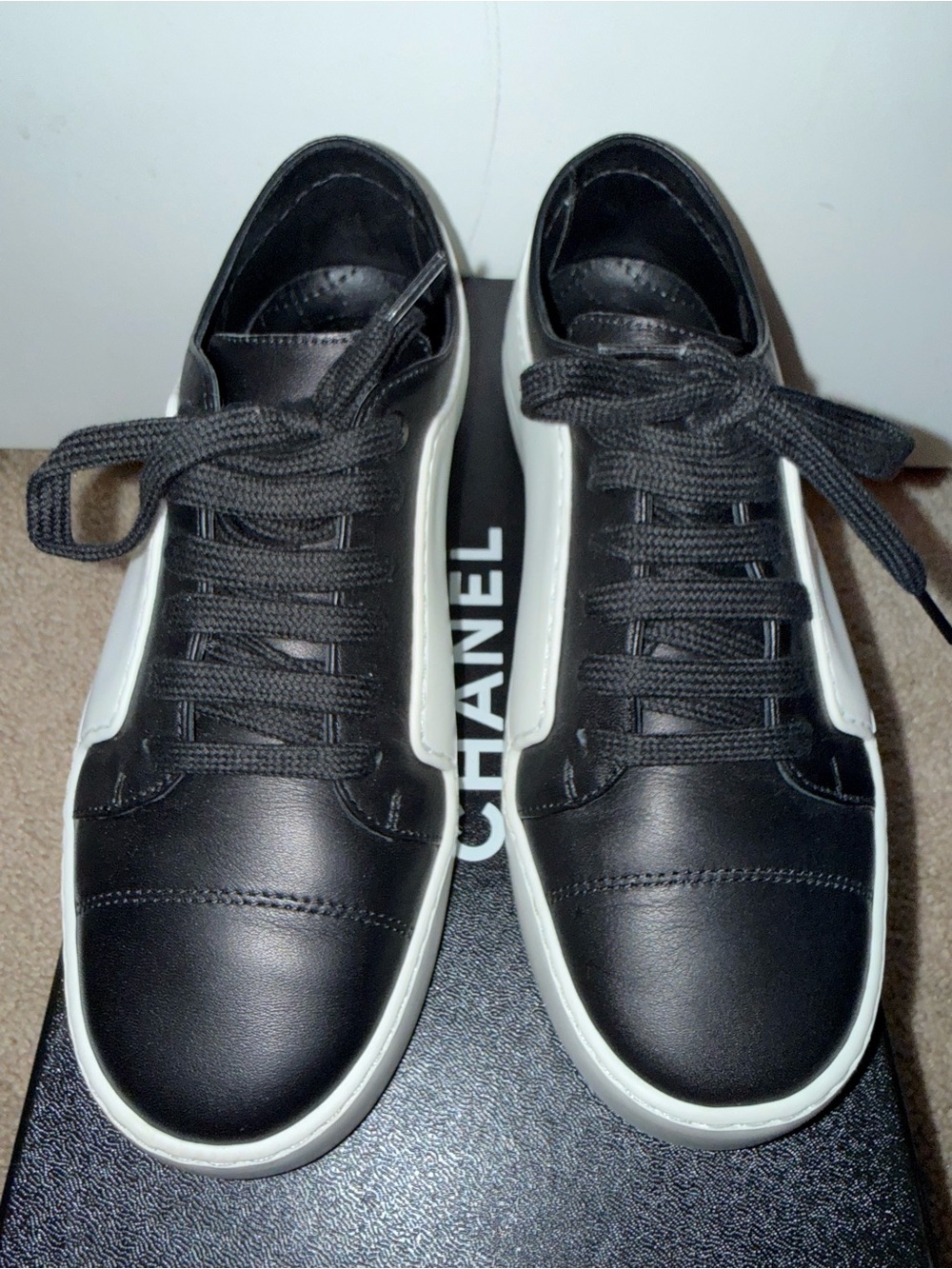 Chanel Black & White Leather Sneakers